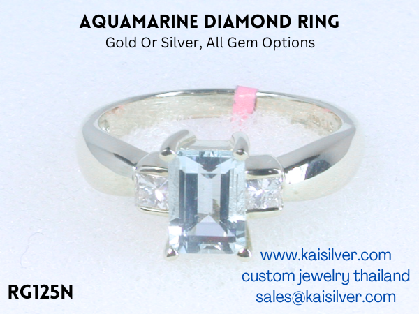 gold ring diamond and aquamarine