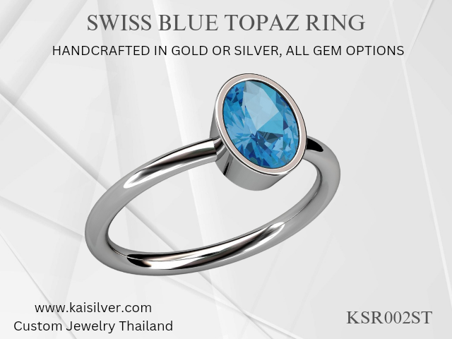 oval blue topaz ring silver or gold