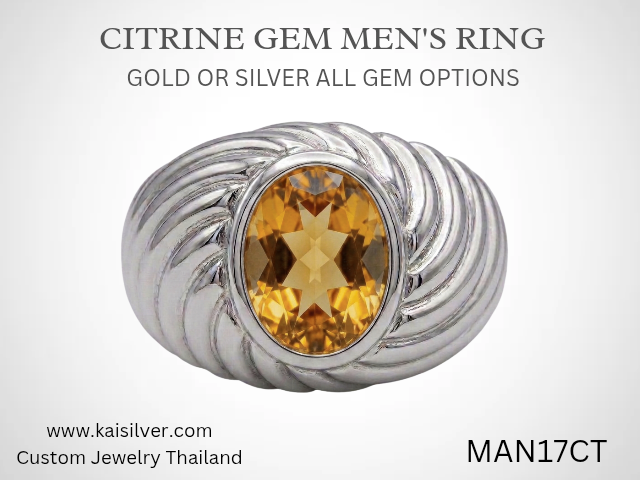 men's silver ring citrine gemstone