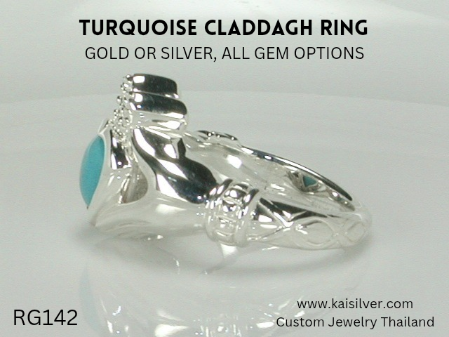 turquoise gemstone ring claddagh