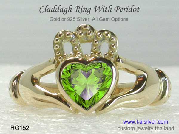 gemstone heart ring claddagh