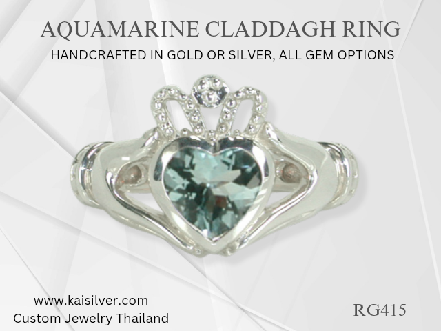 custom claddagh ring aquamarine