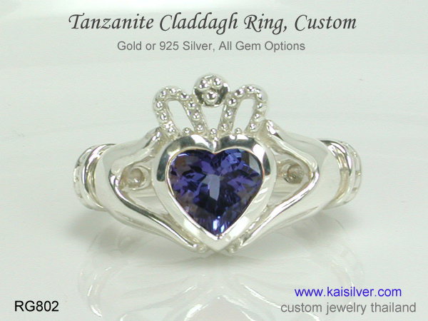 tanzanite claddagh ring gold or silver